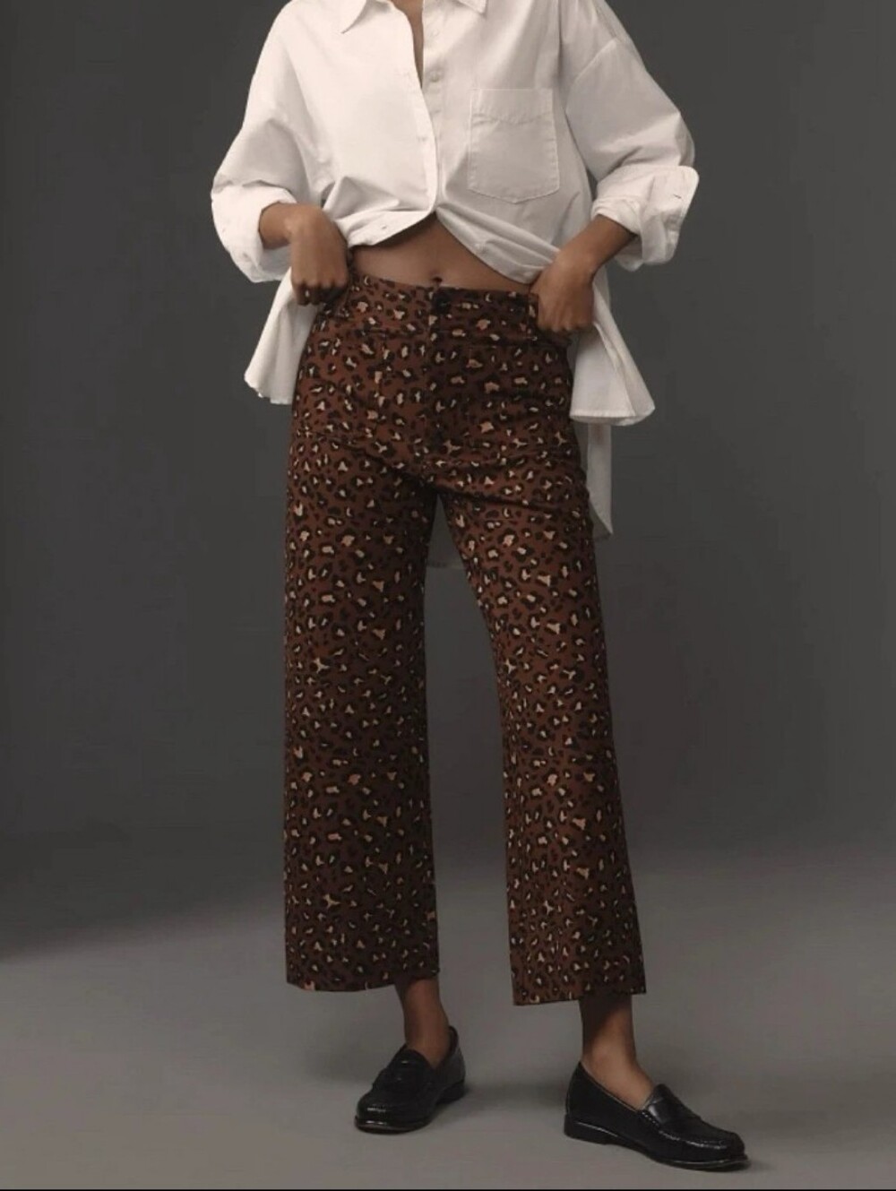 Anthropologie Maeve Colette Crop Wide Leg Ponte Pants Sz 27 Brown Leopard Print